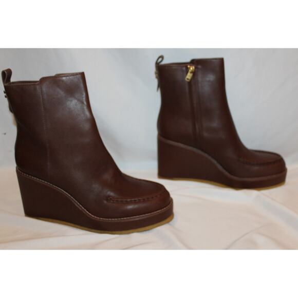 NIB WOMEN'S COACH BRADY LEATHER WEDGE BOOTIE BOOTS WALNUT BROWN SZ 11 $295 - Picture 6 of 8